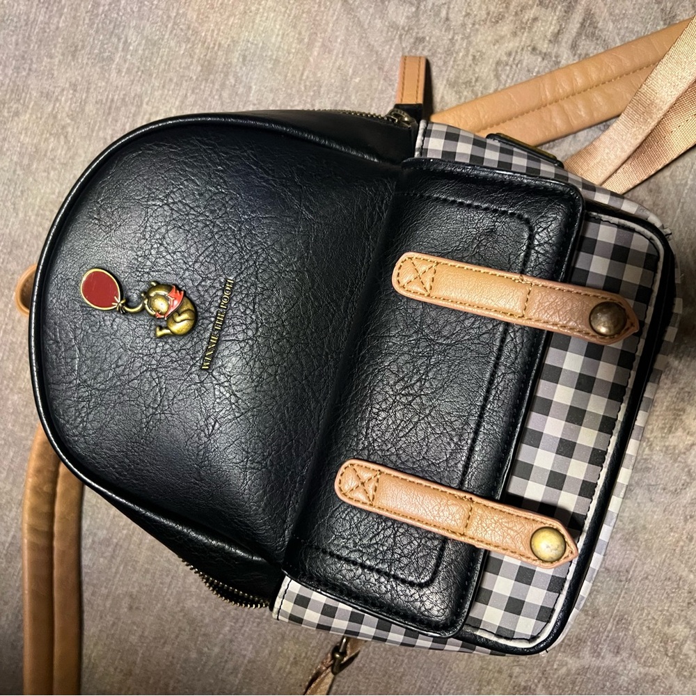 Loungfly Black and Tan Checkered Winnie the Pooh Backpack